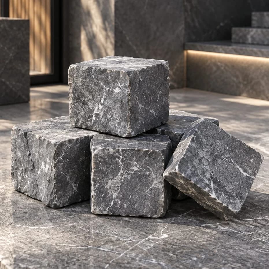 Pavé split face marbre, cube 10x8x10 cm — image 4/4 Pavé split face marbre, cube 10x8x10 cm — image 4/4