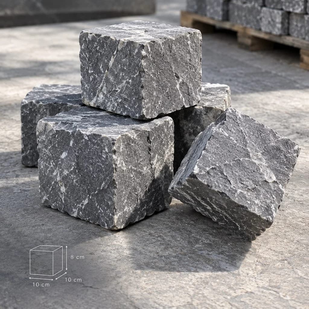 Pavé split face marbre, cube 10x8x10 cm — image 3/4 Pavé split face marbre, cube 10x8x10 cm — image 3/4